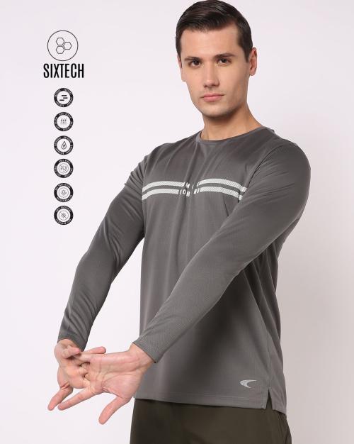 Regular Fit Dot Striped Chest Crew-Neck T-Shirt