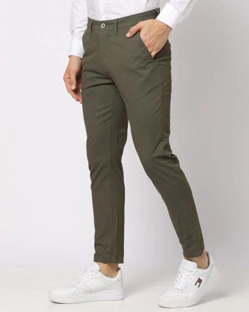 Skinny Fit Ankle Length Flat-Front Trousers