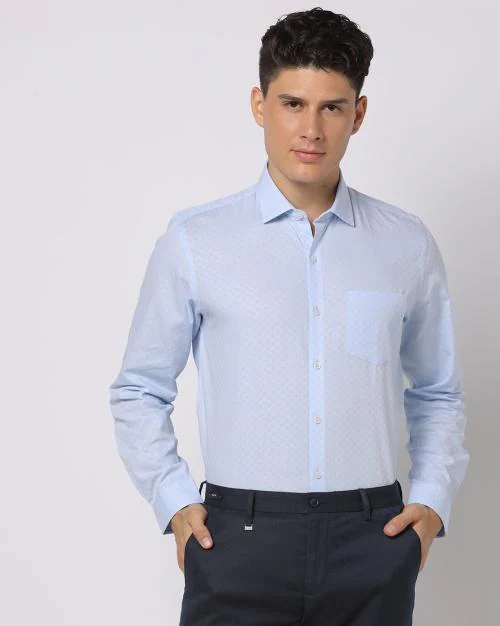 Men Slim Fit Cotton Shirt with Patch Pocket