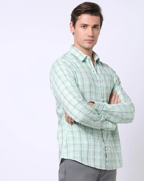 Men Checked Slim Fit Cotton Shirt with Patch Pocket