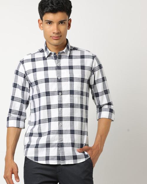 Men Checked Slim Fit Cotton Shirt with Patch Pocket
