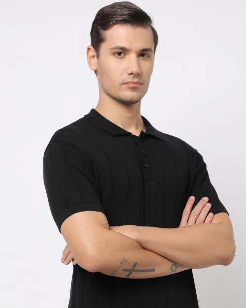 Slim Fit Ribbed Polo T-Shirt