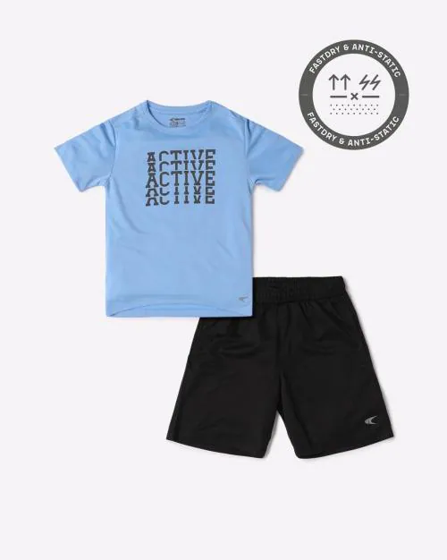 Typographic Print T-Shirt & Shorts Set