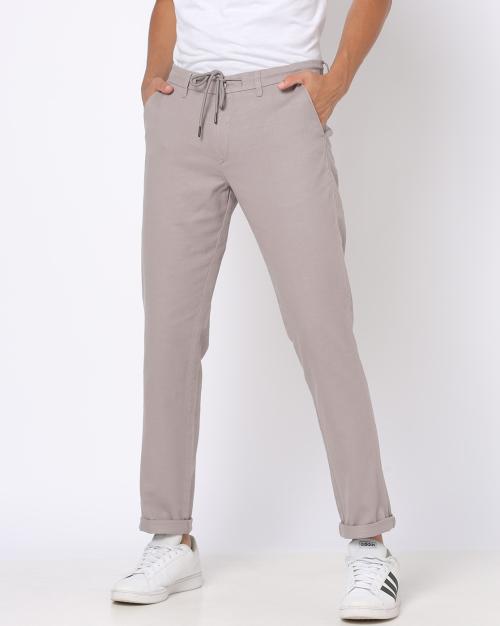 Slim Fit Flat-Front Trousers with Drawstring