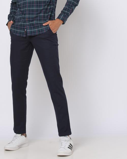 Slim Fit Flat-Front Trousers with Drawstring