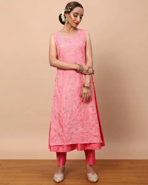 Embroidered A-Line Layered Kurta Suit Set