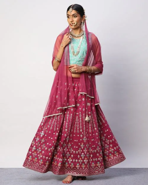Floral Print Flared Lehenga Choli Set with Dupatta