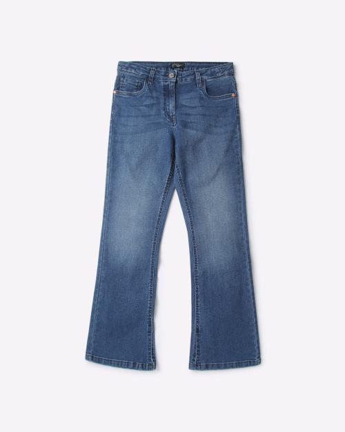 Mid-Wash Flat-Front Jeans