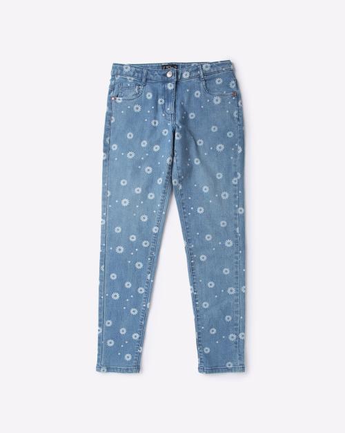 Girls Floral Print Relaxed Jeans