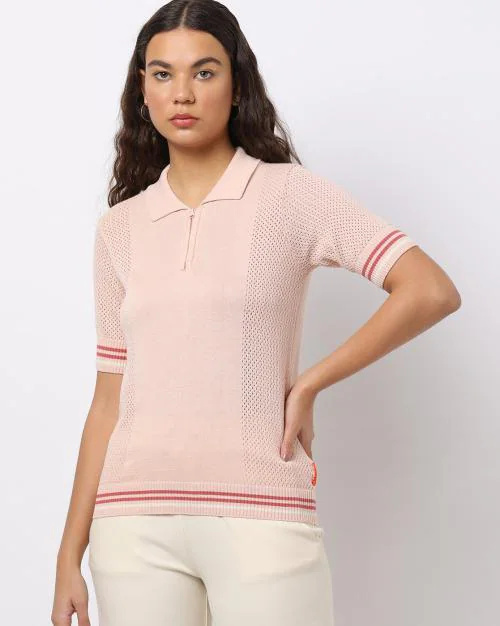 Polo neck flatknit, lt. pink, s