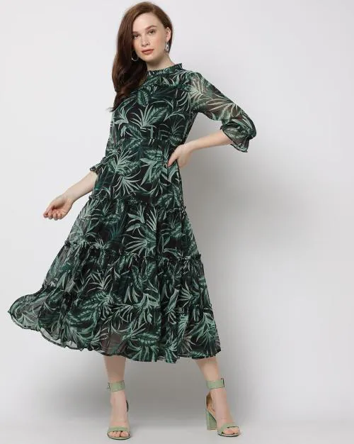 Leaf Print Tiered Dress