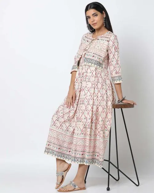 Geometric Print A-Line Twofer Dress