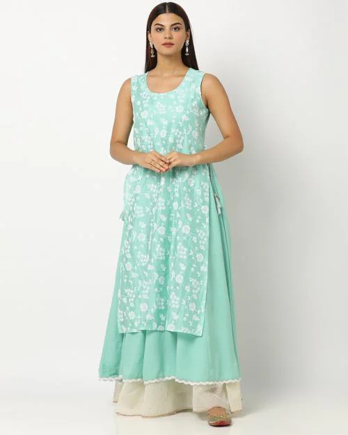 Embroidered Layered Flared Kurta