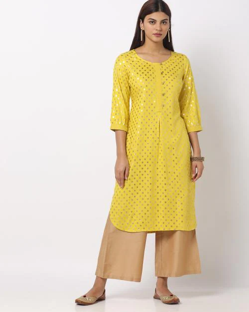 Polka-Dot Print Straight Kurta