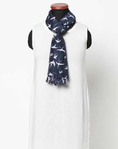 Printed Scarf with Tasselled Hem