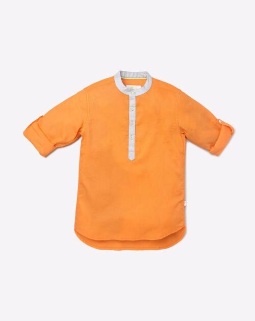 Checked Popover Shirt with Band Collar