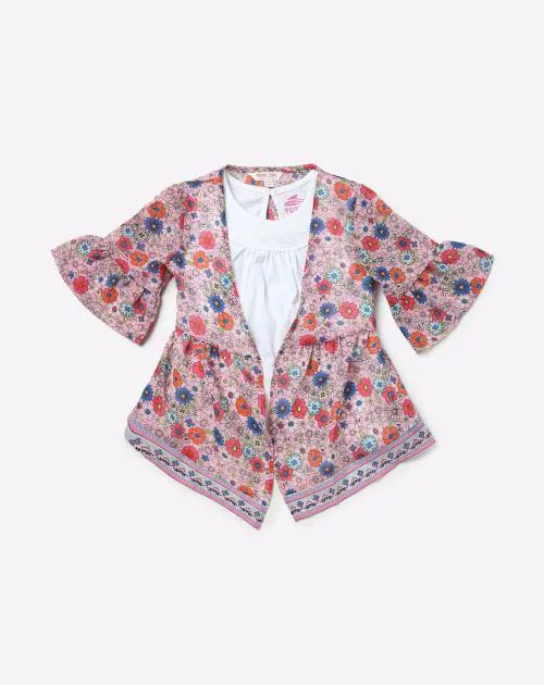 Floral Print Shrug with Sleeveless Top