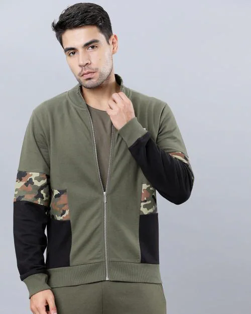 Panelled High-Neck Zip-Front Sweatshirt