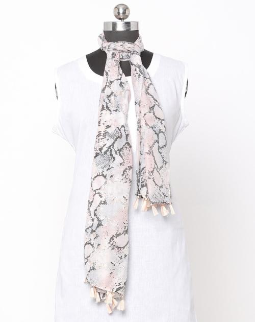 Snakeskin Print Scarf with Tasselled Border JioMart