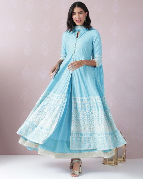 Powder Blue Cotton Anarkali Kurta Skirt Kurta suit set