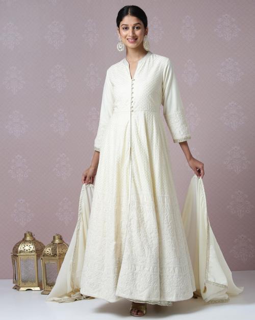 Off White Cotton Anarkali Kurta Skirt Kurta suit set