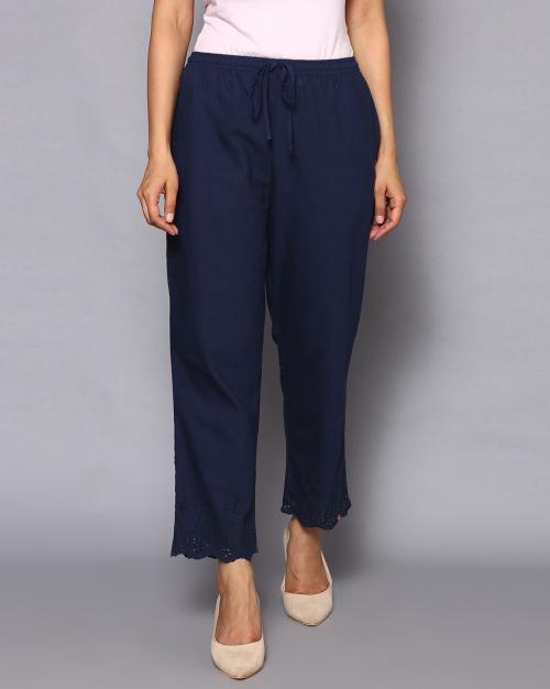Women Schiffli Embroidered Hem Pants