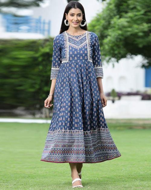 Printed A-line Dress with Mask