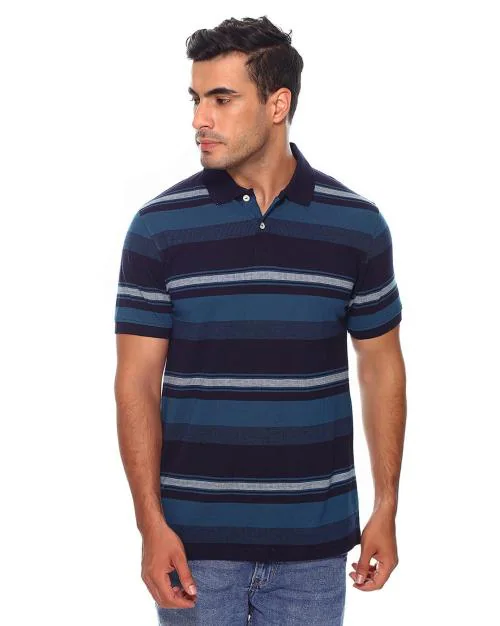 Striped Polo T-shirt with Ribbed Hems