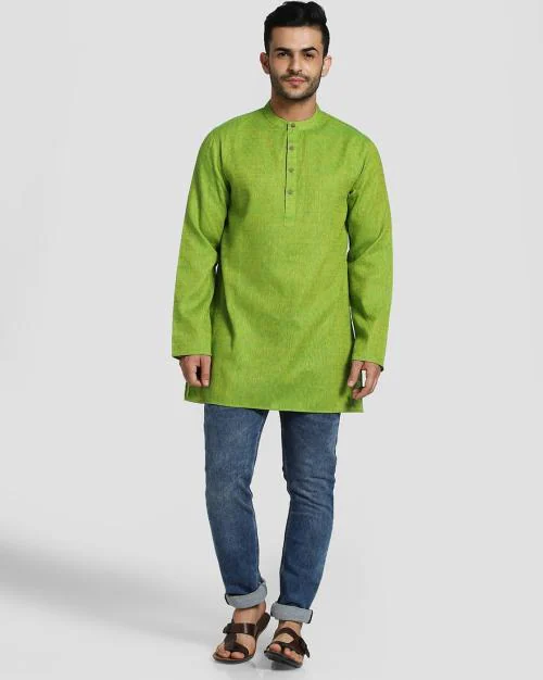Embroidered Kurta with Band Collar