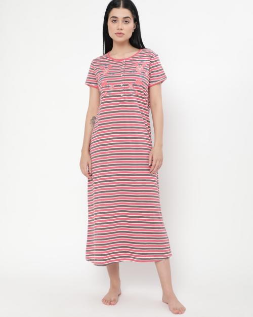 Striped Nightie with Embroidered Yoke