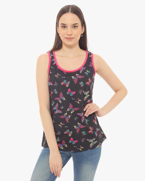 Butterfly Print Scoop-Neck Tank Top