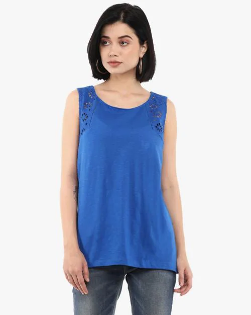 Schiffli Embroidered Round-Neck Top