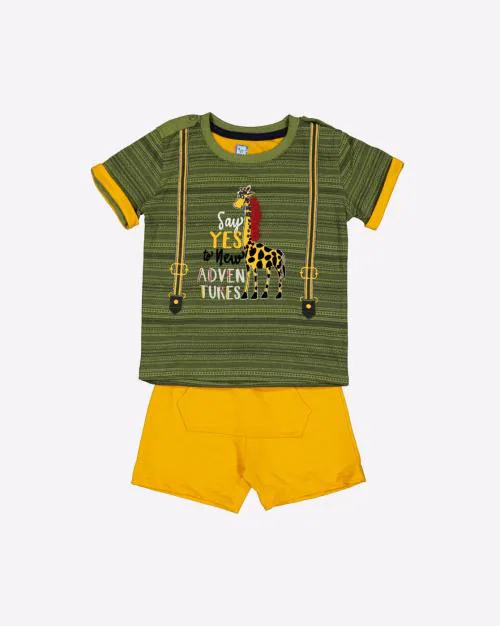 Striped Round-Neck T-shirt with Shorts