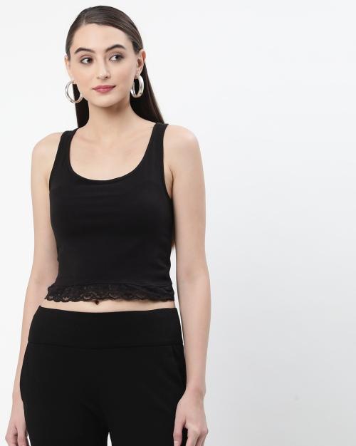 Scoop-Neck Camisole with Lace Hem