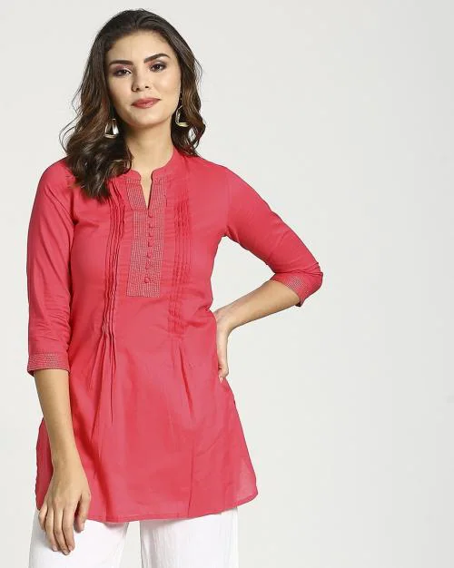 Straight Cotton Kurti with Mandarin Collar