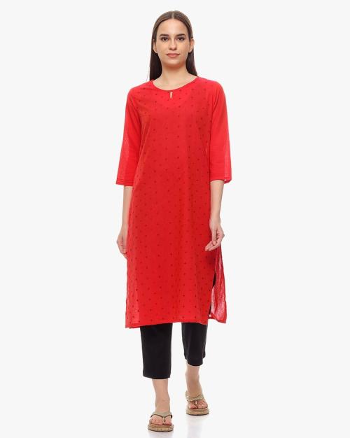 Embroidered Round-Neck Straight Kurta