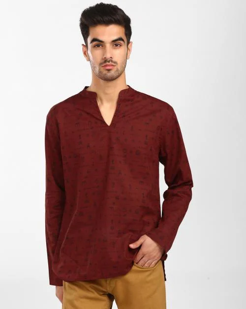 Printed Kurta with Mandarin Collar