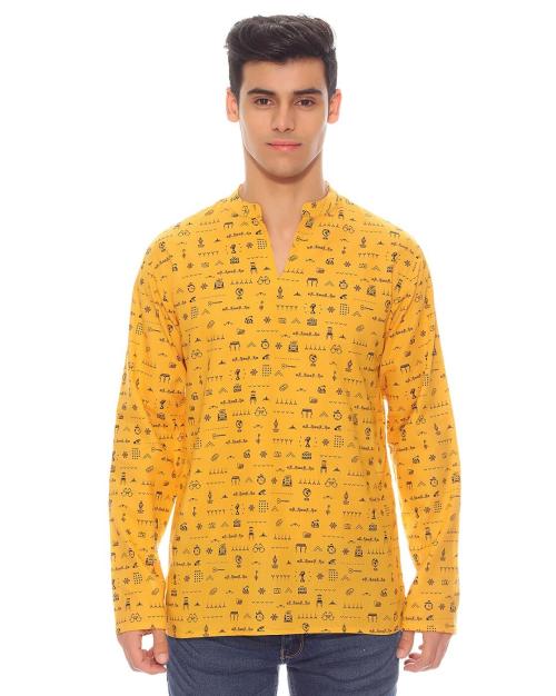 Tribal Print Kurta with Mandarin Collar