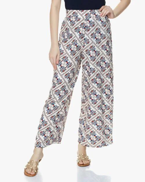 Floral Print Palazzos with Semi-Elasticated Waist