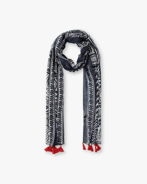 Geometric Print Stole with Tassels