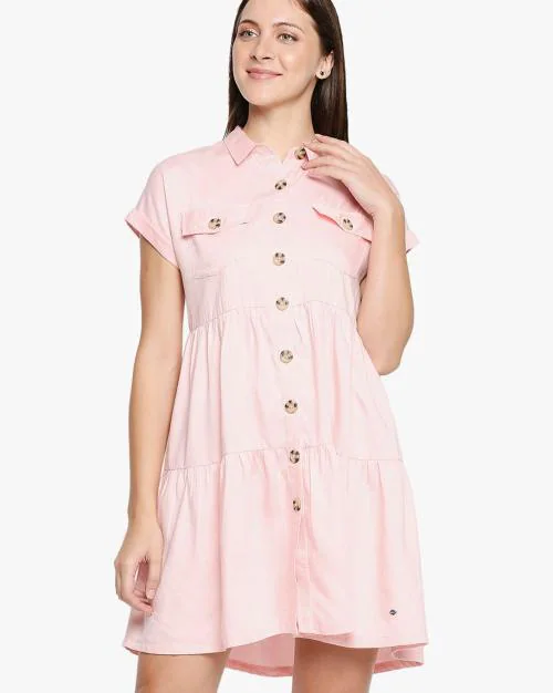 Tiered Shirt Dress with Extended Sleeves