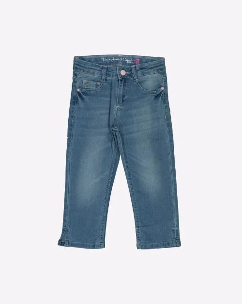 Mid-Wash Slim Fit Capri Jeans