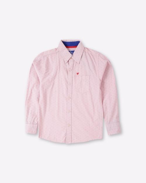 Micro Print Shirt with Patch Pocket