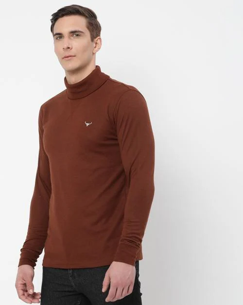 Turtleneck T-Shirt with Logo Embroidery