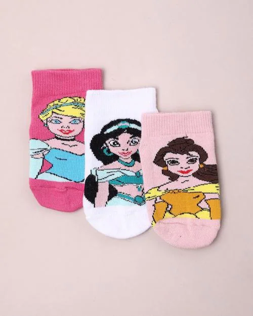 Pack of 3 Disney Princess Print Anti-Microbial Finish Socks