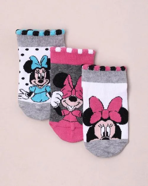Pack of 3 Minnie Mouse Print Anti-Microbial Finish Socks