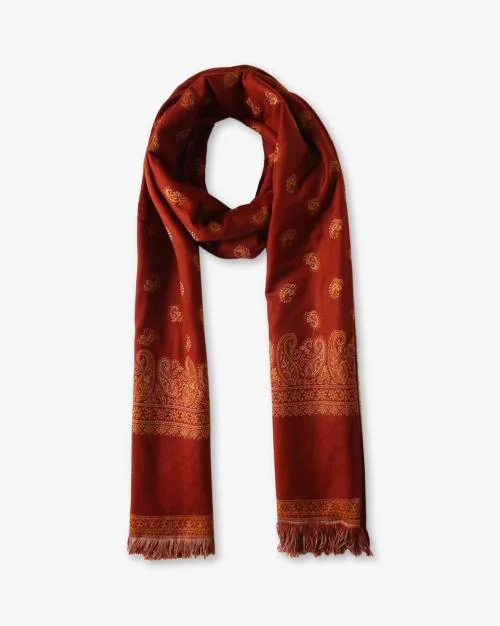 Floral Print Shawl with Frayed Hem