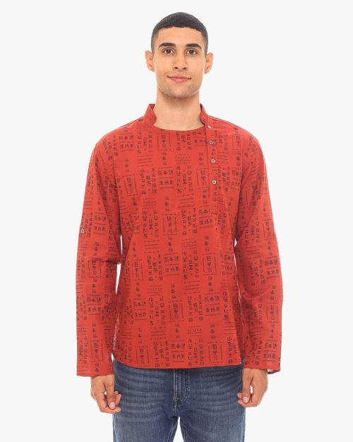 Printed Short Kurta with Mandarin Collar