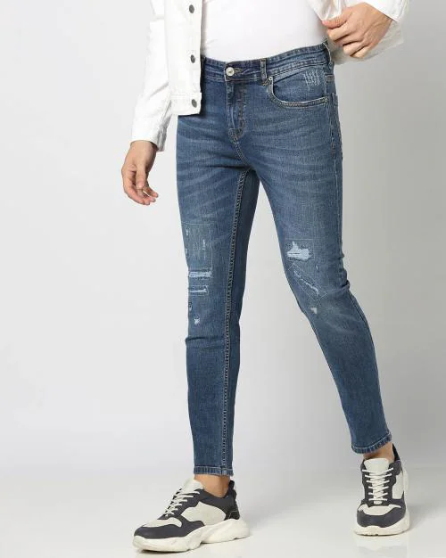 Men Artie Mid-Wash Cropped Slim Fit LC14 Jeans