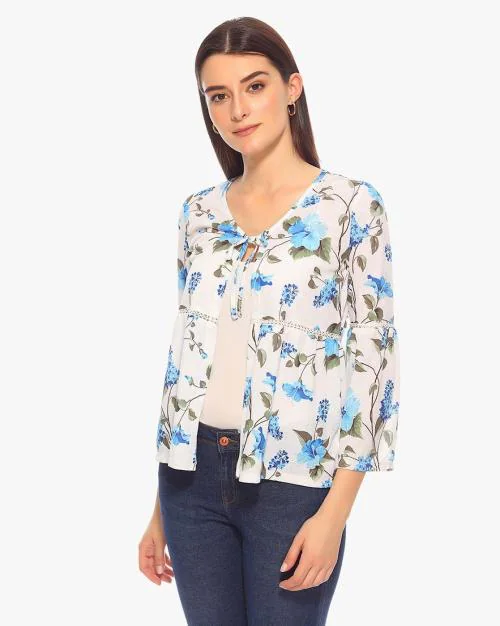 Floral Print Tie-Front Shrug